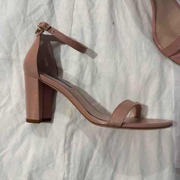 Stuart Weitzman NearlyNude Tan/Nude Leather Block-Heel Sandals - NWT Size 9 - Picture 1 of 6